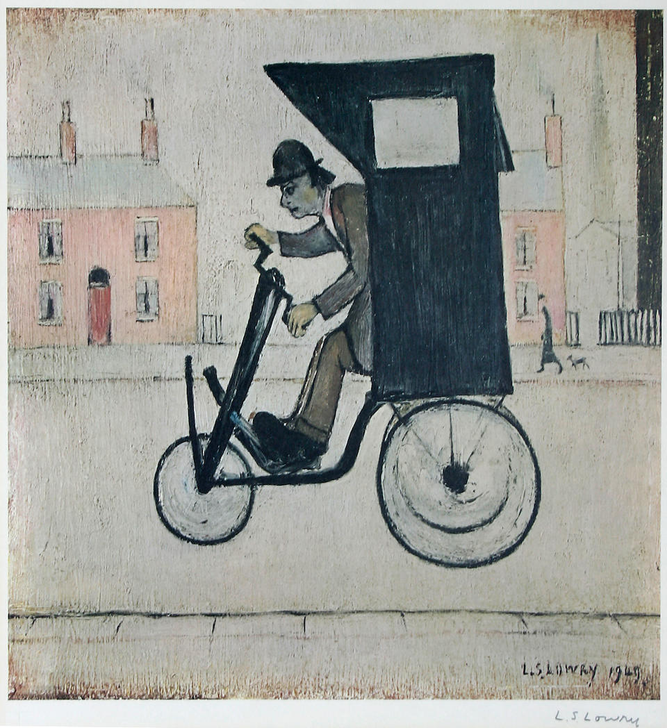 Laurence Stephen Lowry, R.A. (British, 1887-1976) 'The Contraption', signed in pencil, with blind stamp, together with a printed 'Preliminary study for The Contraption', 31 x 30cm and 25 x 16.5cm,(2),