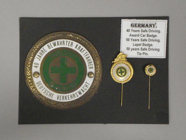 Three German 'Safe-Driver' milestone enamel badges,