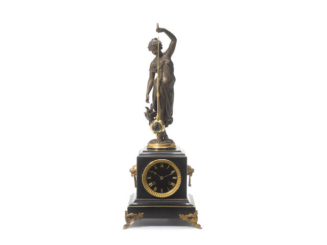 A late 19th century French marble and spelter mystery clock Guilmet, number 445