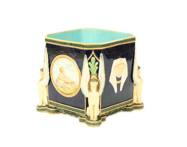A George Jones majolica square jardini&#232;re in the Egyptian style