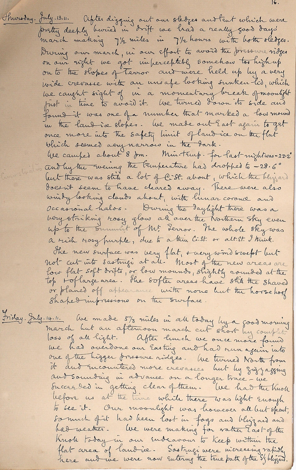 WILSON (EDWARD ADRIAN) Edward Wilson's autograph manuscript of his report on the celebrated winter journey to the Emperor Penguin rookery at Cape Crozier 'General Account of Journey from Cape Evans to Cape Crozier June 27. 1911 to Aug. 1. 1911',