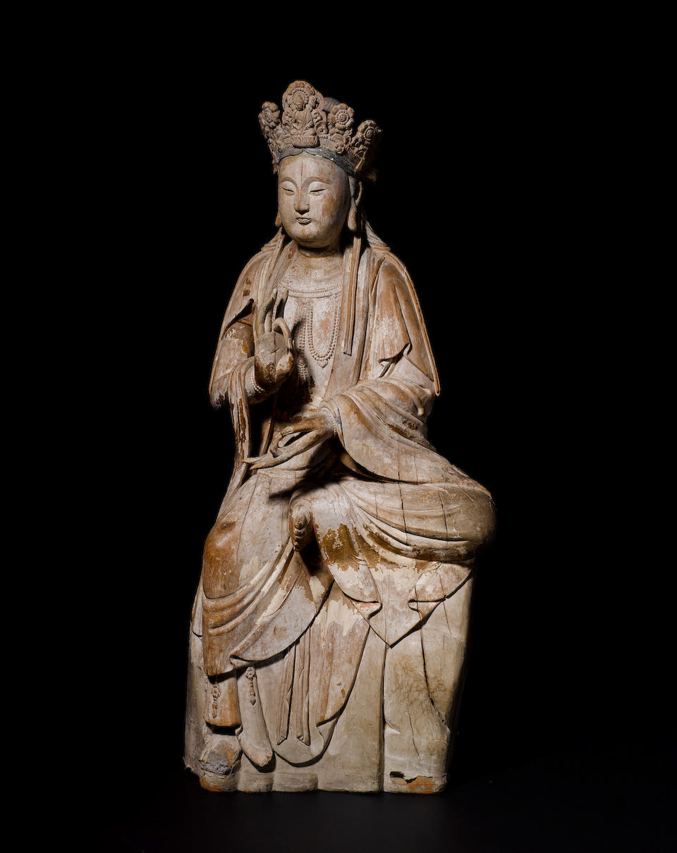 An important and rare large wood figure of Guanyin Song/Jin Dynasty, 11th/12th century