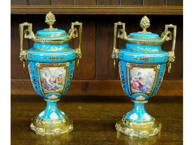 A pair of Sevres vases and covers