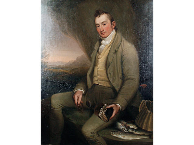 English School, early 19th Century Portrait of an angler with his catch,