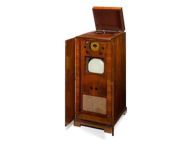 A unique television, wireless and record-player console, probably RGD, circa 1936, horizontal television tube alignment,