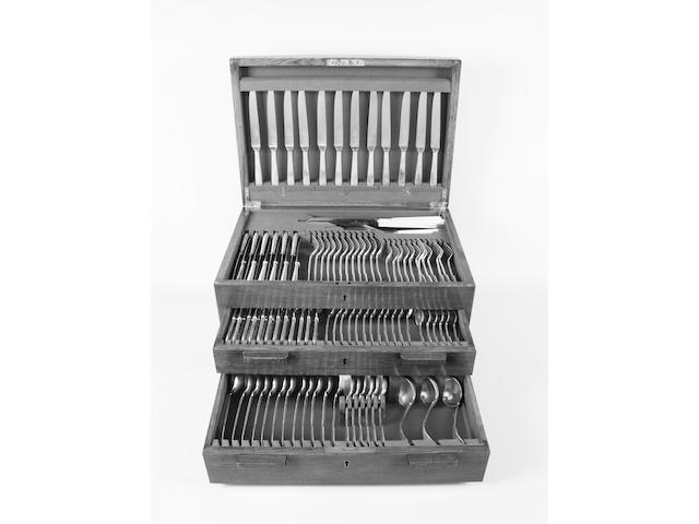 A composite canteen of silver fiddle pattern flatware for twelve place settings Various makers, London, 1910-1937, and Sheffield, 1936,