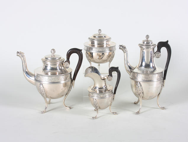 A late 19th/early 20th century Continental tea and coffee service With pseudo marks,  (4)