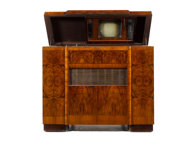 A Marconi Mastergram mirror-lid television, wireless and record-player console, type 703, 1937,