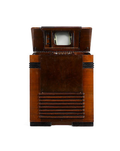 An RCA-Victor mirror-lid television and radio console, type TRK120, 441-line, 1939,'The World's Fair TV',