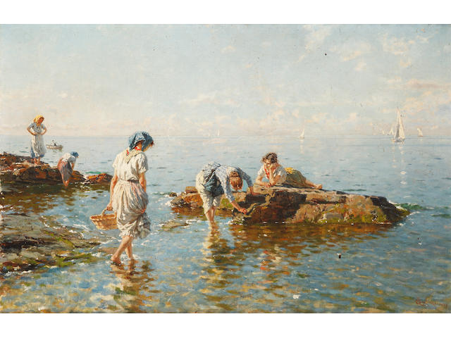 Bartolomeo Giuliano (Italian, 1825-1909) Women on the sea-shore