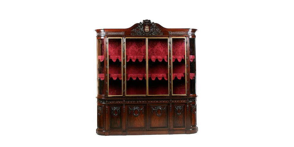 A large French late 19th century rosewood vitrine
