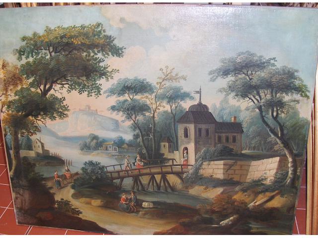 Flemish School 17th Century Figures in a landscape Relined and repainted