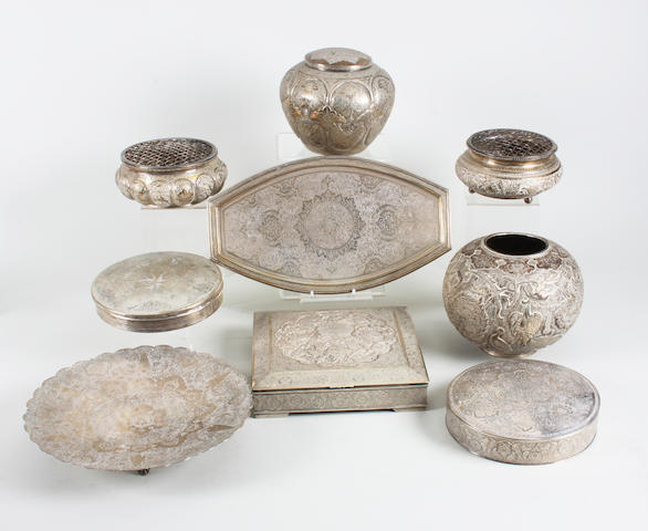 A collection of Eastern metalwares Some with stamped marks,  (9)