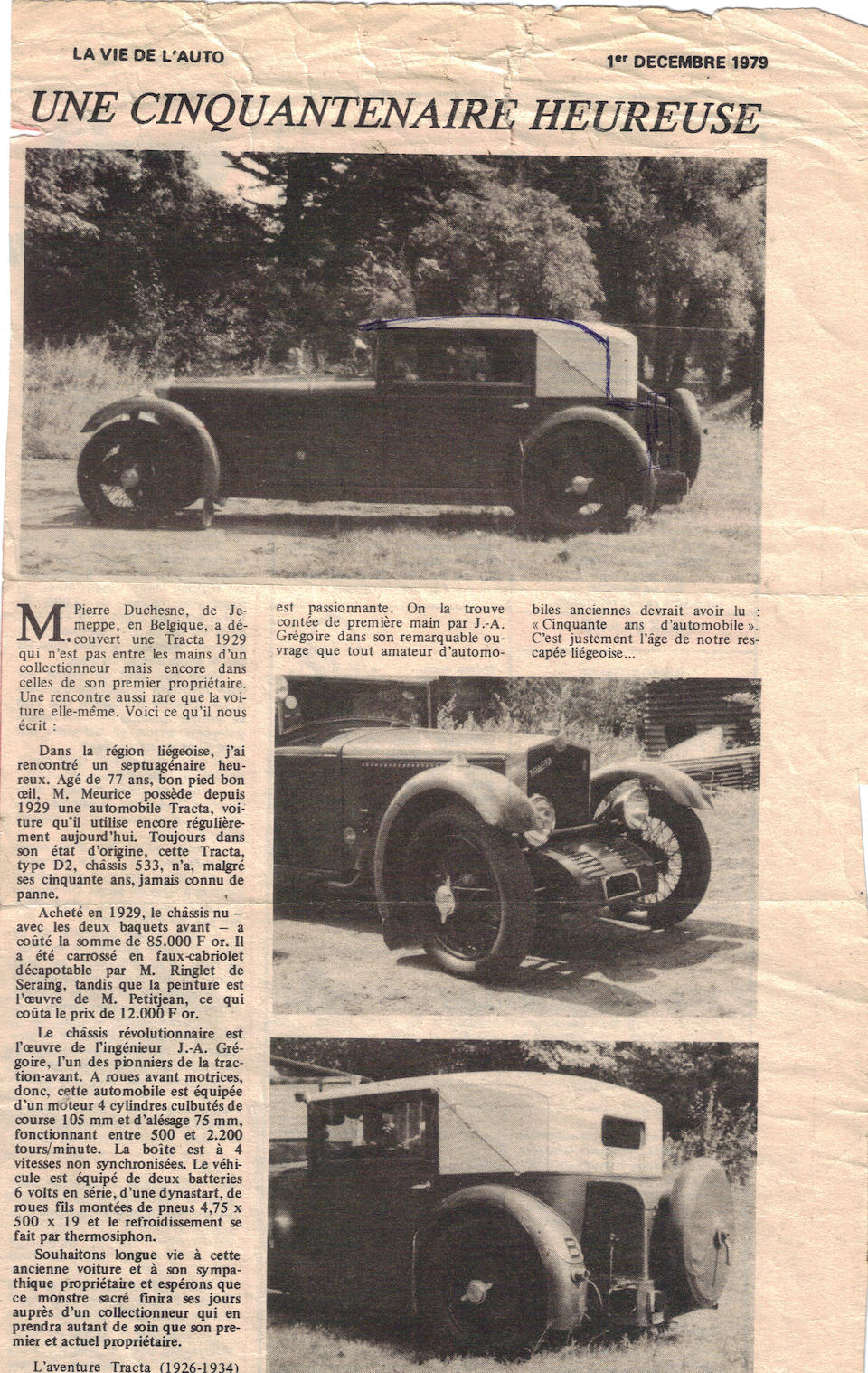 1933 Tracta D2 9CV Faux Cabriolet  Chassis no. 533 Engine no. 22041 W-U-16