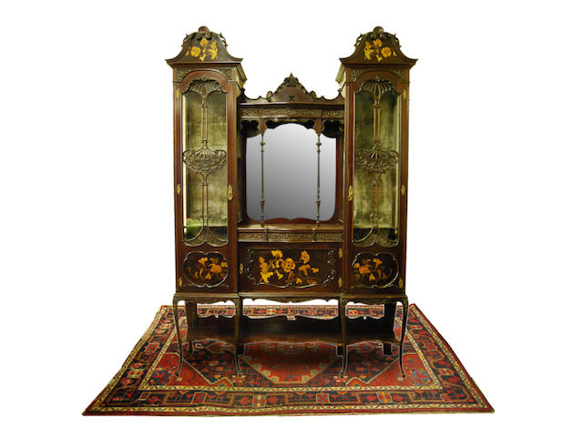 A large 1920s mahogany and inlaid display cabinet