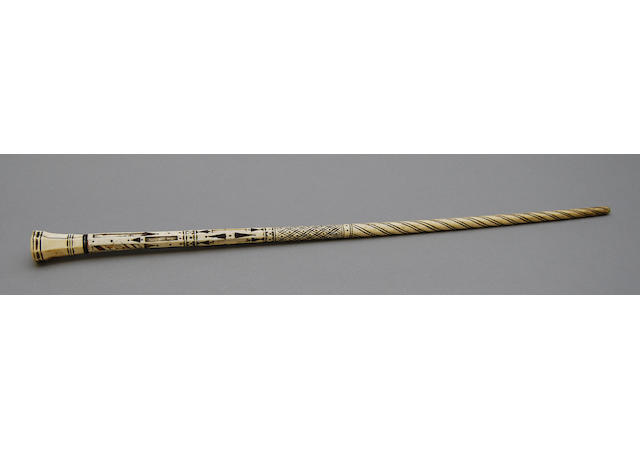 An Indian ivory and inlaid tortoiseshell cane
