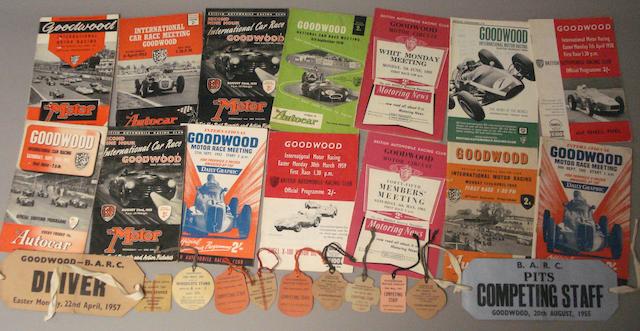 Goodwood - A quantity of Programmes, Tickets and Badge-passes 1950-1960s,