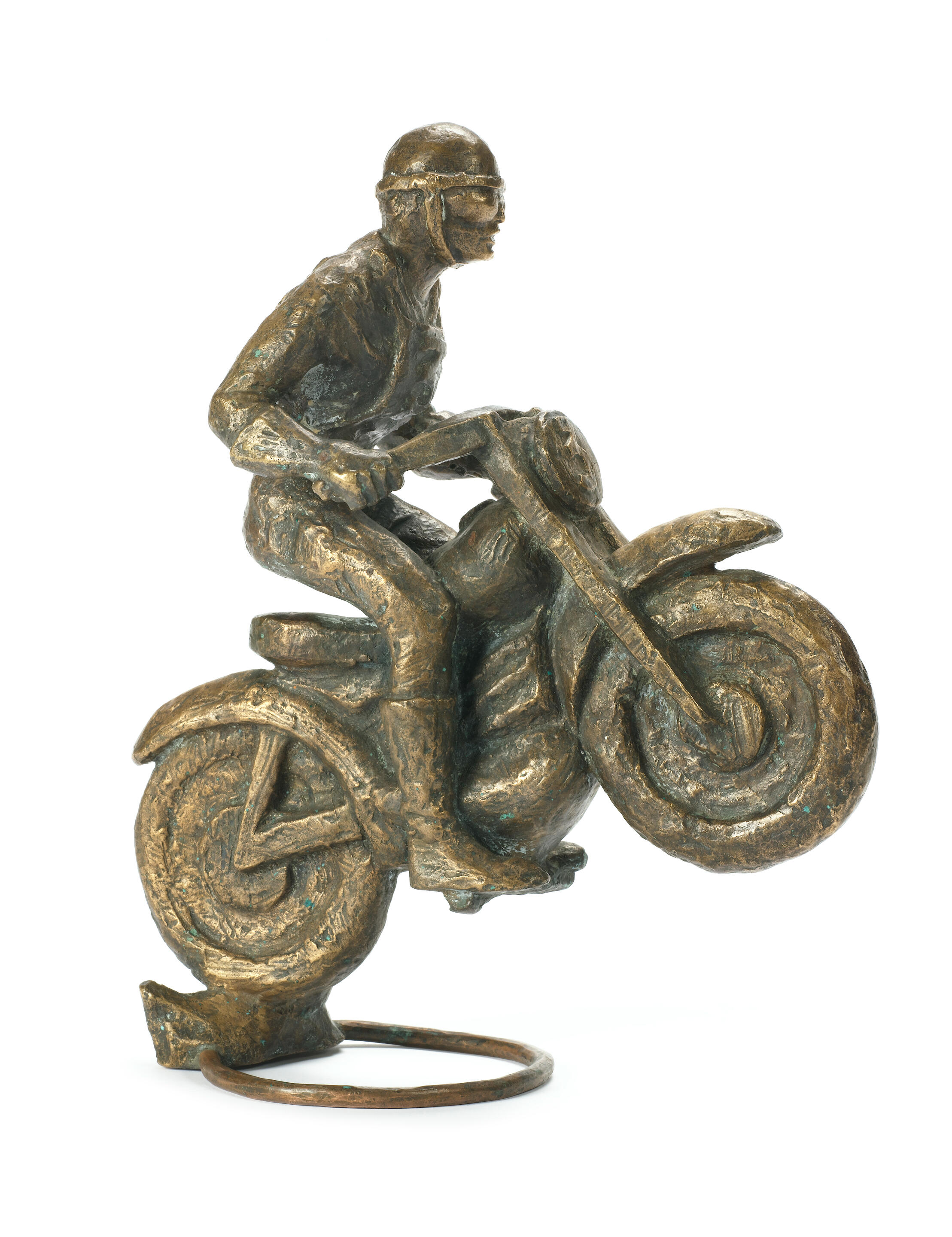 Bonhams Cars : A cast bronze sculpture of a trials motorcycle and rider,