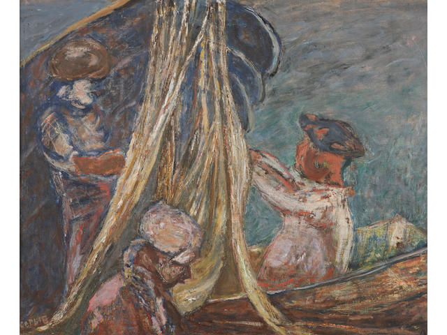 Henryk Gotlib (Polish, 1890-1966) 'Fisherman with nets' (1958)