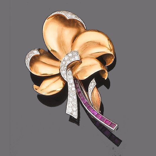 A ruby and diamond spray brooch,