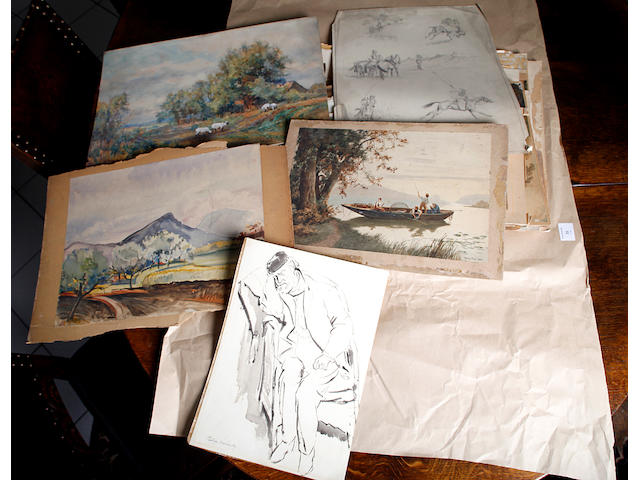 Large quantity of various 19th and some 20th century watercolours to include examples by: Maurice Tulloch, Philip Naviasky, S.Grant Rowe, Harry Frier, and others various, a lot, all unframed.