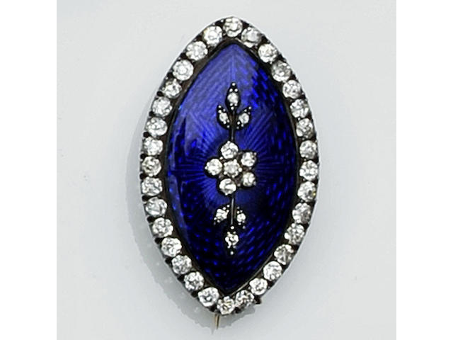 A Victorian diamond and blue enamel brooch