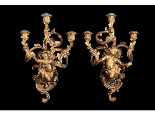 A pair of giltwood wall sconces 19th century