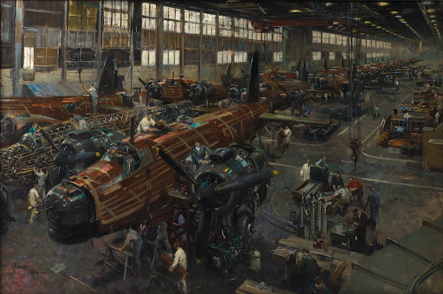 Terence Cuneo (1907-1996), 'Wellington Bomber Production Line at Brooklands',