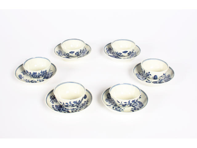 A set of six Worcester teabowls and saucers Circa 1770-72