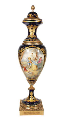 A large S&#232;vres-style porcelain and gilt-metal floor vase 20th Century.