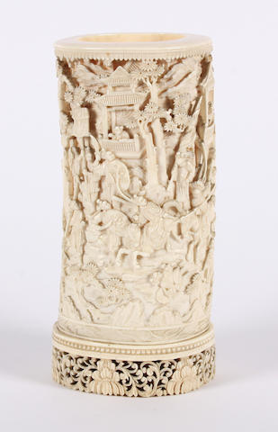 A Cantonese ivory tusk and stand Circa 1900.
