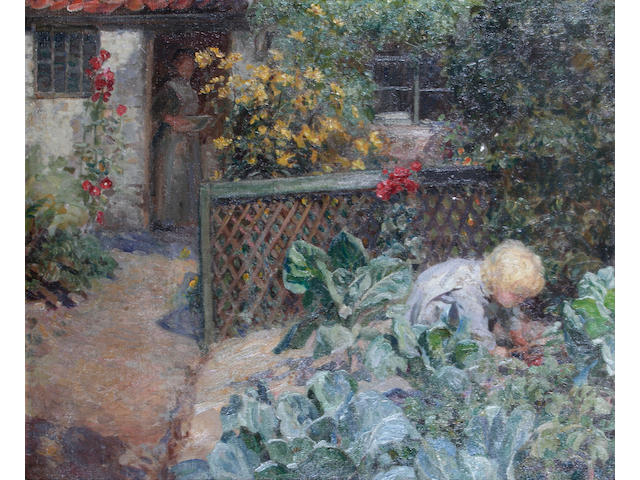 Frederick Stead (British, 1863-1940) A cottage garden, possibly at Staithes,