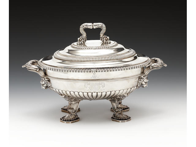 A George III silver two-handled tureen, cover and liner, by Paul Storr London 1810,  (3)