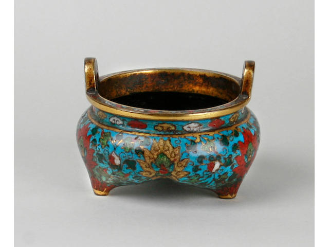 A Chinese low cloisonne vessel