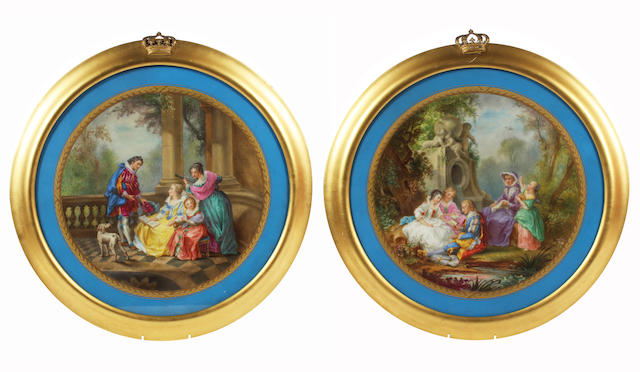 A pair of S&#232;vres-style circular wall plaques Late 19th Century.