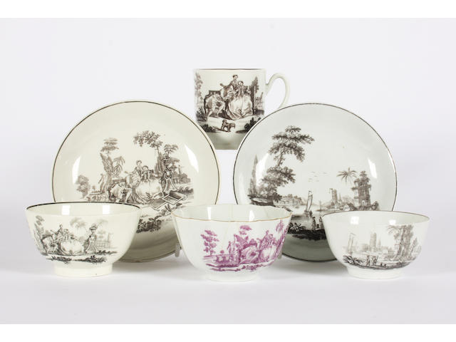 A group of Worcester transfer printed teawares Circa 1760-65