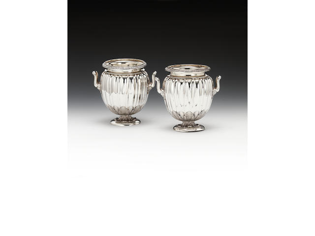 A pair of George IV silver two-handled wine coolers, by John Bridge, London 1829,  (2)