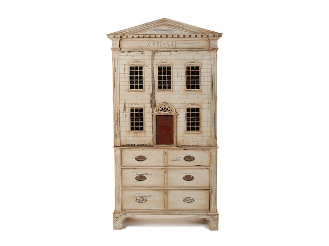 A white painted 'dolls house' linen press