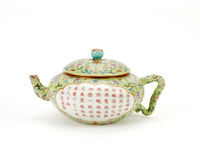 A famille rose squat tea pot and cover
