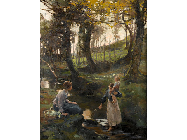 Elizabeth Adela Stanhope Forbes, A.R.W.S. (Canadian, 1859-1912) The Ford 107 x 82 cm. (42 1/8 x 32 5/16 in.)