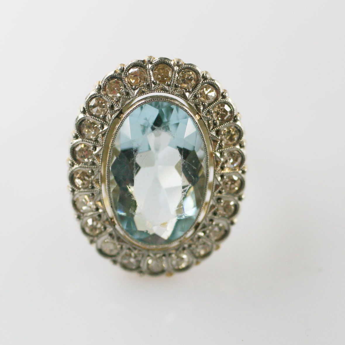 A blue paste and diamond ring,