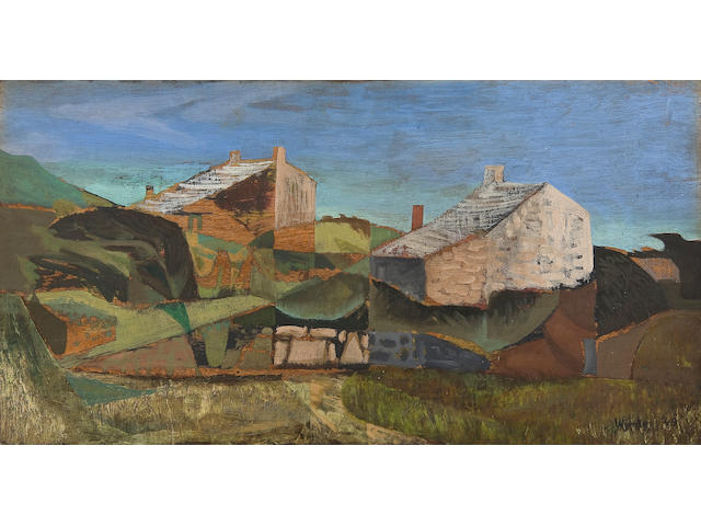 Bryan Wynter (British, 1915-1975) 'Landscape with cottages'