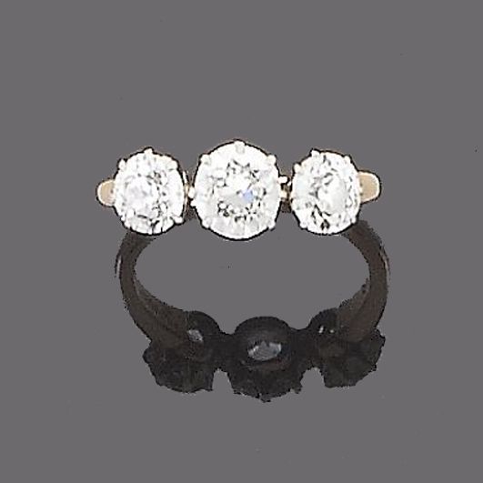 A diamond three-stone ring,