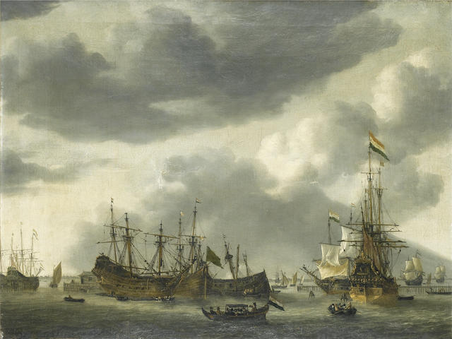 Regnier Nooms, called Zeeman (Amsterdam 1623-1667) Dutch shipping at anchor in a calm
