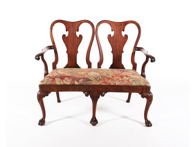 A George II mahogany moulded frame chair back settee