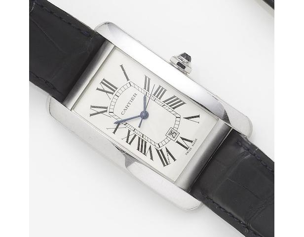Cartier. An 18ct white gold automatic calendar wristwatchTank Americaine, sold 25th October 2001