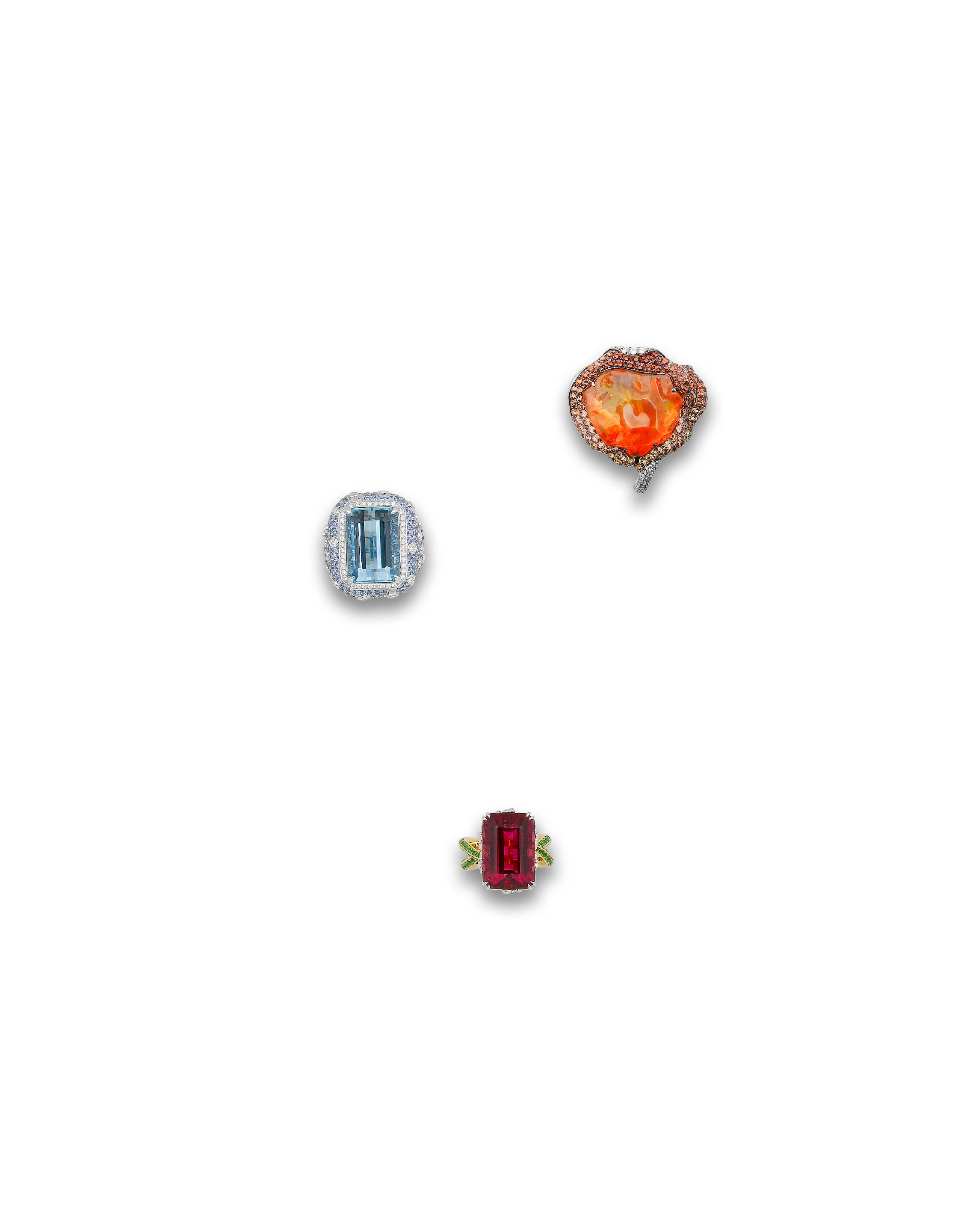 A fire opal and gem-set ring