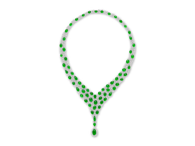 A jadeite and diamond necklace