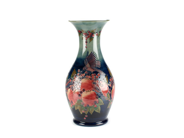 An impressive Moorcroft 'Finches and Pomegranates' pattern vase by sally Tuffin Dated 1991