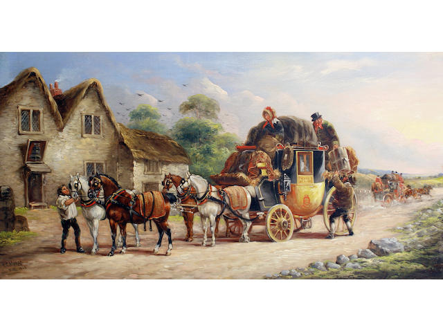 John Charles Maggs (British, 1819-1895) Royal Coach; Bath to Exeter Stage; Manchester to London Coach two 35 x 68cm (13 3/4 x 26 3/4in), one 50 x 92cm (19 11/16 x 36 1/4in). (3)